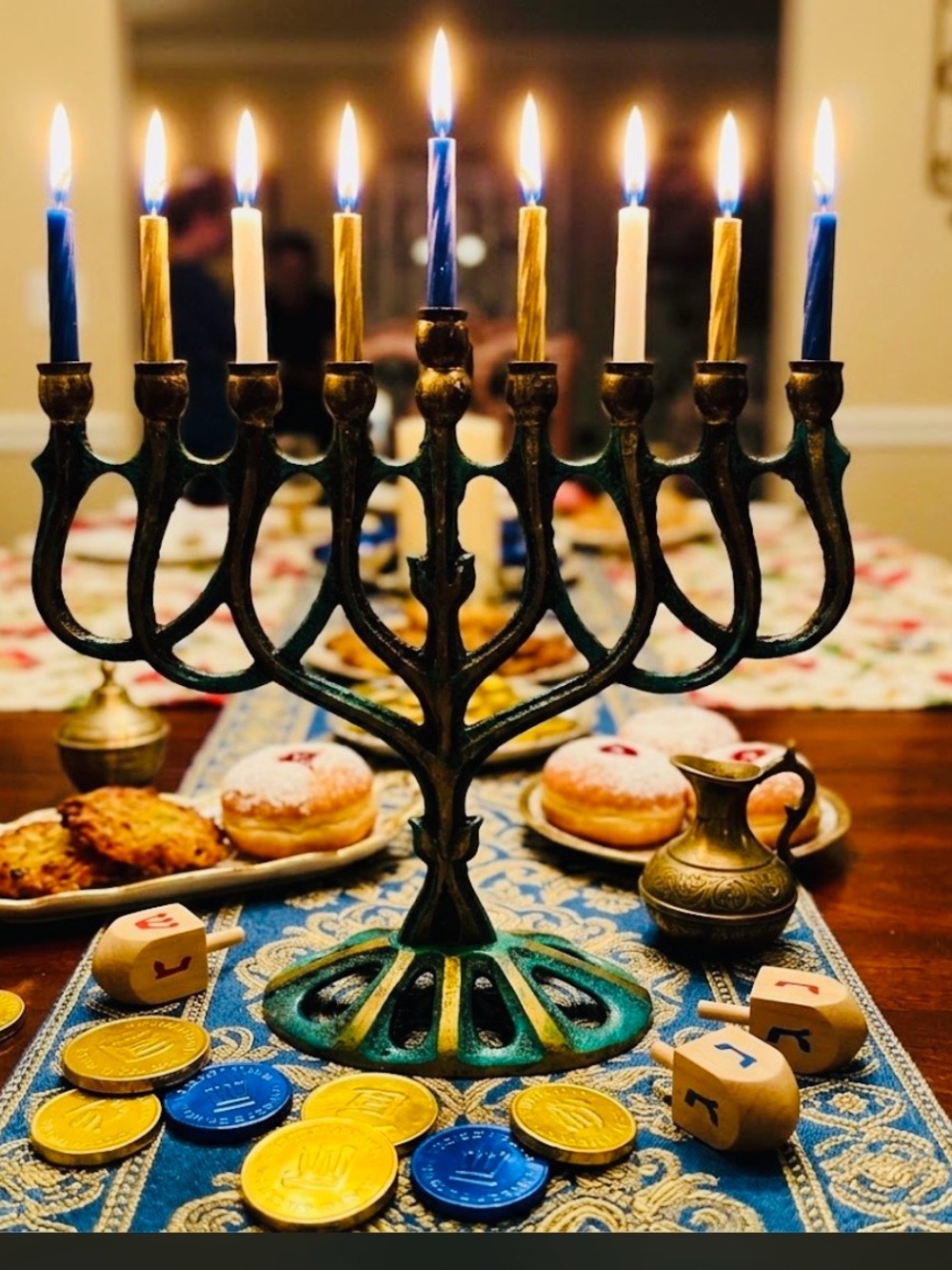 Vintage 50’s-brutalist style-brass+verdigris & gold patina-Chanukah menorah